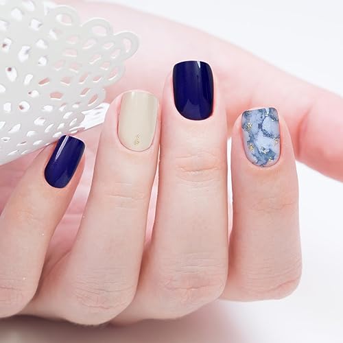 Dukasou Semi Cured Gel Nail Strips, 28Pcs Real Nail Polish Art Stickers/Wraps With Uv/Led Light, Includes Prep Pads, Nail File & Wood Stick, Sticker Nails For Women Girls Kids Diy Decorations Birthday Party Favor Gifts（Navy Blue) #TOP1