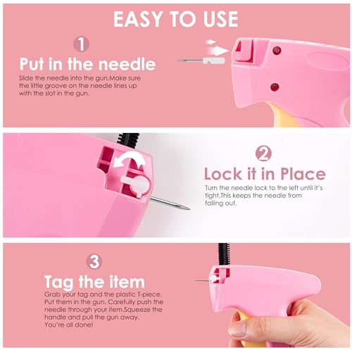 Image of Stitch Gun for Clothes - Handheld Stitch Gun Quick Clothing Fixer - Mini Sewing Kit Micro Tagging Gun - Includes 6 Needle, 1000 Black Fasteners & 1000 White Fasteners (Pink-Yellow)
