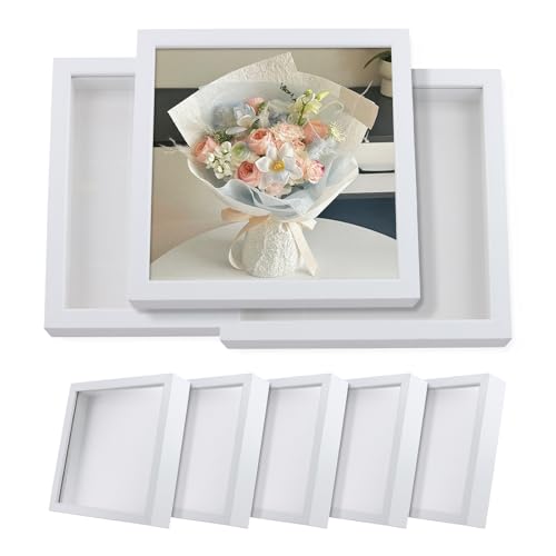 MAHIONG Lot de 8 cadres photo 3D profonds en bois pour loisirs créatifs, présentation de fleurs séchées, photos souvenirs (22 x 22 cm)