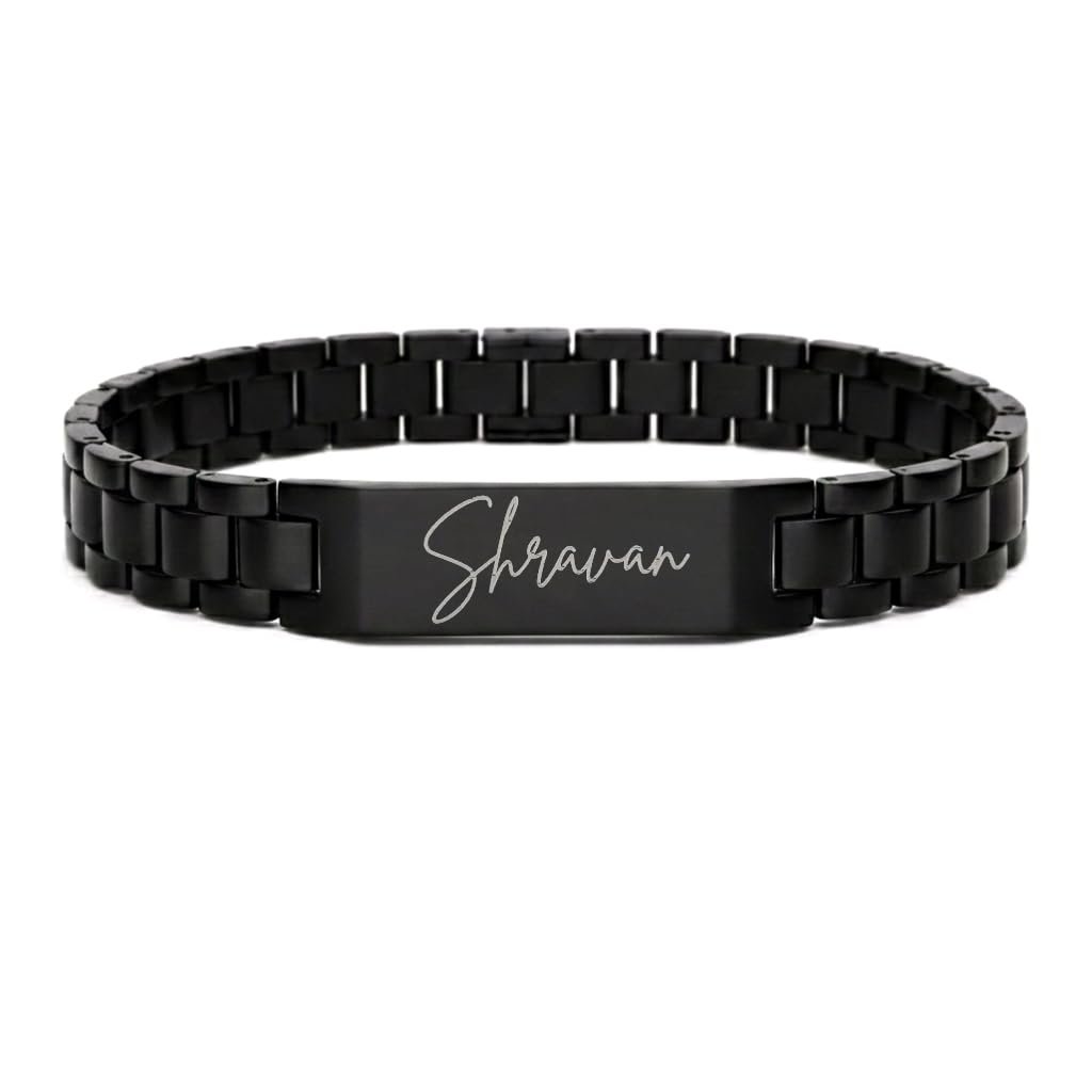 fg foundation gift Personalised Regal Chain Bracelet For Man - Custom Name Engraving Adjustable Bracelet For Men & Boys - Glossy Black Finish - Personalized Valentine Gift For Him Comes In Premium Ready To Gift Box - Black-picture-43