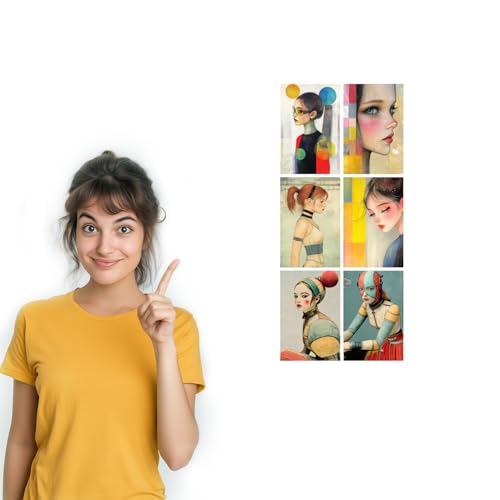 Image of SiddArtify Modern Portrait Wall Art Prints Set - Fashion Illustration Poster Decor for Living Room Bedroom Office - Set of 2-4x6 Inch - Board (Pack of 6) - Sticker (Pack of 6)