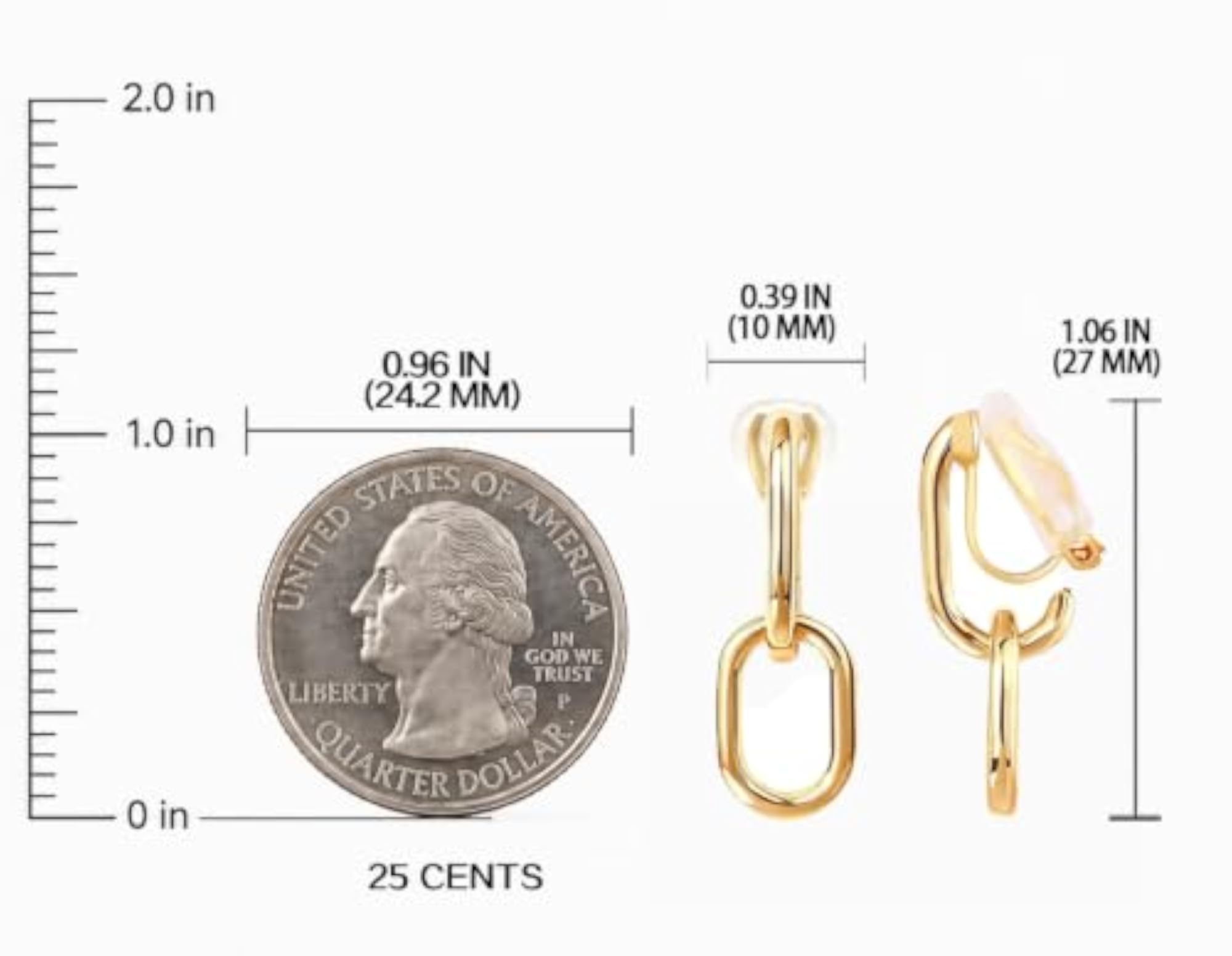 Women's 24K Gold Plated Clip On Double Hoop Drop Earrings