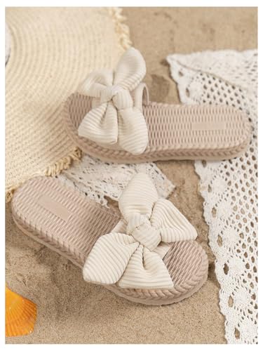 GORGLITTER Girl's Bow Dress Sandals Braided Straw Open Toe Summer Cute Slip on Slides4