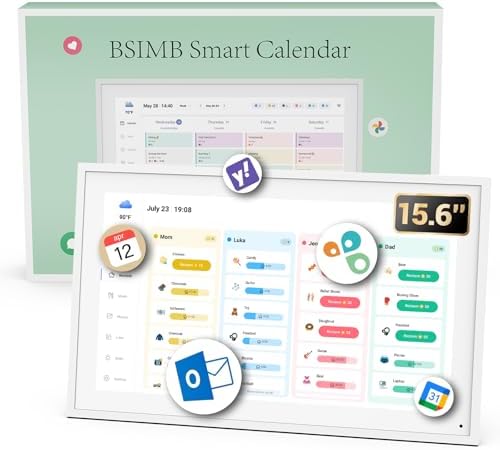 BSIMB 15.6 Inch Digital Calendar Wall Touch Screen Chore Chart, Electronic Smart Calendar Digital for Family Planner 1080P FHD Touchscreen Wall & Desk Mount Seamless Scheduling White