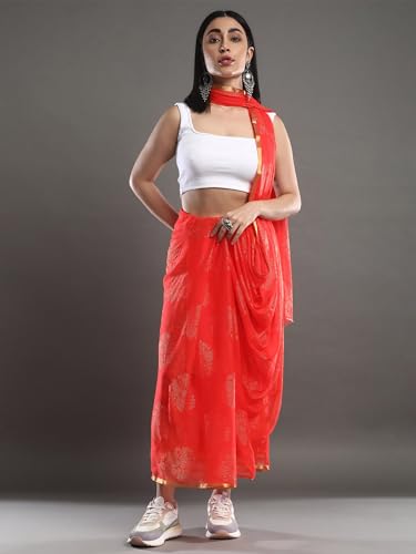 Image of AKHILAM Women's Chiffon Embellished Saree With Unstitched Blouse Piece(DOLY2604 SNK Parent)