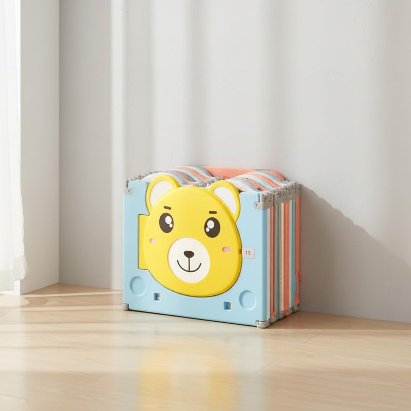 Parc Bébé Plastique PL38-colour, 148x148cm Parc de Jeu Multicolore et Pliable avec 12 Panneaux, Activités & Porte, Barrière de Sécurité Enfant Intérieur Extérieur, Unisexe