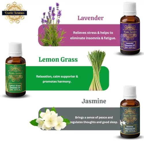 Exotic Aromas Essential Oil Lavender Rose Rosemary Orange Jasmine YlangYlang Tea Tree Eucalyptus Lemongrass Peppermint Lemon Citronella Pack of 12 - Image 3