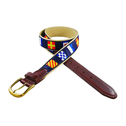 Code Flags Custom Ribbon Belt With Horween Chromexcel Leather Tab on Surcingle Backing