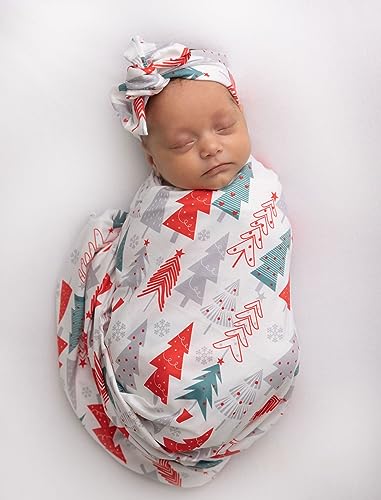 Image of Terriboo Christmas Swaddle and Headband Sets Baby Receiving Blanket Newborn Wrap Sack (Christmas 3)