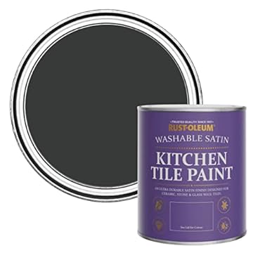 Rust-Oleum Black water resistant Kitchen Tile Paint in Satin Finish - Natural Charcoal (BLACK) 750ml