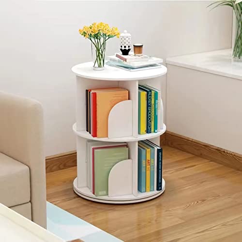 2 Tier 360° Rotating Stackable Shelves Bookshelf Organizer (White) - Intexca #TOP2