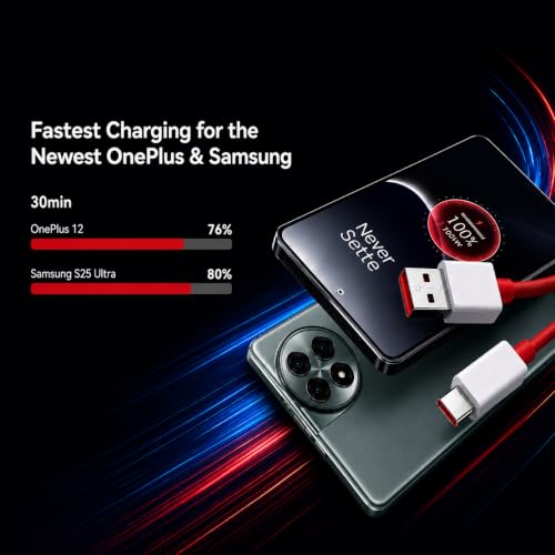 Image of Basesailor 80W Fast USB to Type C Cable,SuperVooc /Dash Fast Charging Charger Cable Compatible for Oneplus 13 /13r /13s /12 /12r /11 /11r /10r,10t,10,10 pro,9 Pro,8,8T,7t,7t Pro,6,Nord,4,3,2,2t,Ce Lite & More