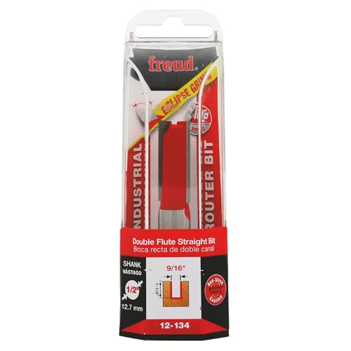 Image of Freud 12-134: 9 /16 inch (Dia.) Double Flute Straight Bit with 1 /2 inch Shank Red