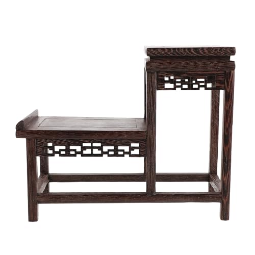 DECOMELODY Soporte de Madera para Jarrón con Base Tallada Estante Decorativo para Macetas Bonsáis y Teteras Pedestal Pequeño para Sala de Estar y Exhibición de Objetos