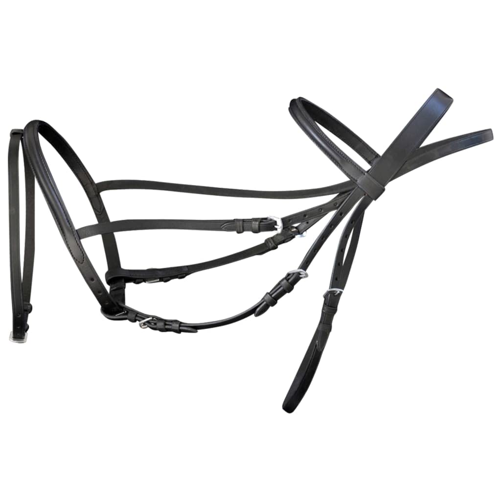Riendas de cuero negro completo con riendas y riendas, diadema acolchada, cabestro de equitación, suave, ajustable en 7 posiciones, ideal para equitación, entrenamiento, torneo, al aire libre