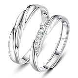 YQSENLIN Anillo Pareja Ajustable, Anillo Zirconia Cúbica Brillante, Diseño Tortuoso Olas, Anillos Diamantes de...