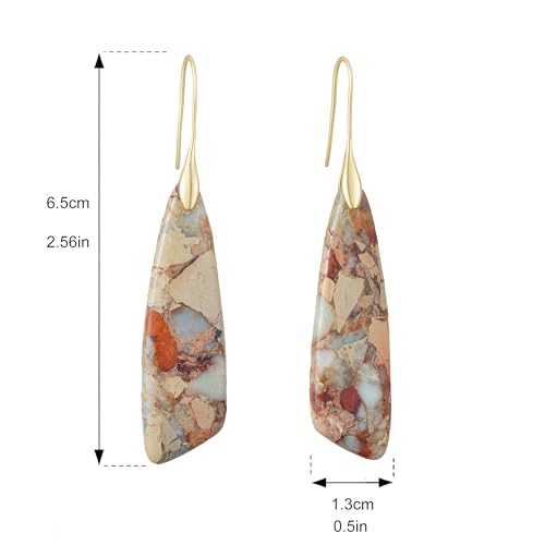 Natural Stone Dangle Earrings for Women, Boho Geometric Agalmatolite Gemstone Gold Hook Drop Earrings, Hypoallergenic Jewelry Gift for Daily Wear & Bohemian Occasions by Plumiss - Used condition - Image 5