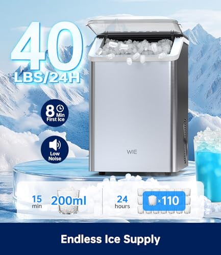 Image of WIE Nugget Ice Maker Countertop, Sonic-Style Chewable Nugget Ice, 40lbs /Day, Fast Ice Making, Quiet Operation, Self-Cleaning Ice Maker Machine, Compact Ice Machine for Home Kitchen Party