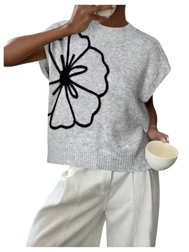 Image of SOLY HUX Women's Short Sleeve Sweater 3D Floral Sweaters Pullover Tank Tops Knit Vest Trendy Fashion Clothing
