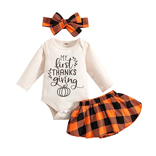 Image of BOUTIKOME Newborn Infant Baby Girl Clothes Thanksgiving Romper Shorts Set and Headband 3Pcs Outfits Set