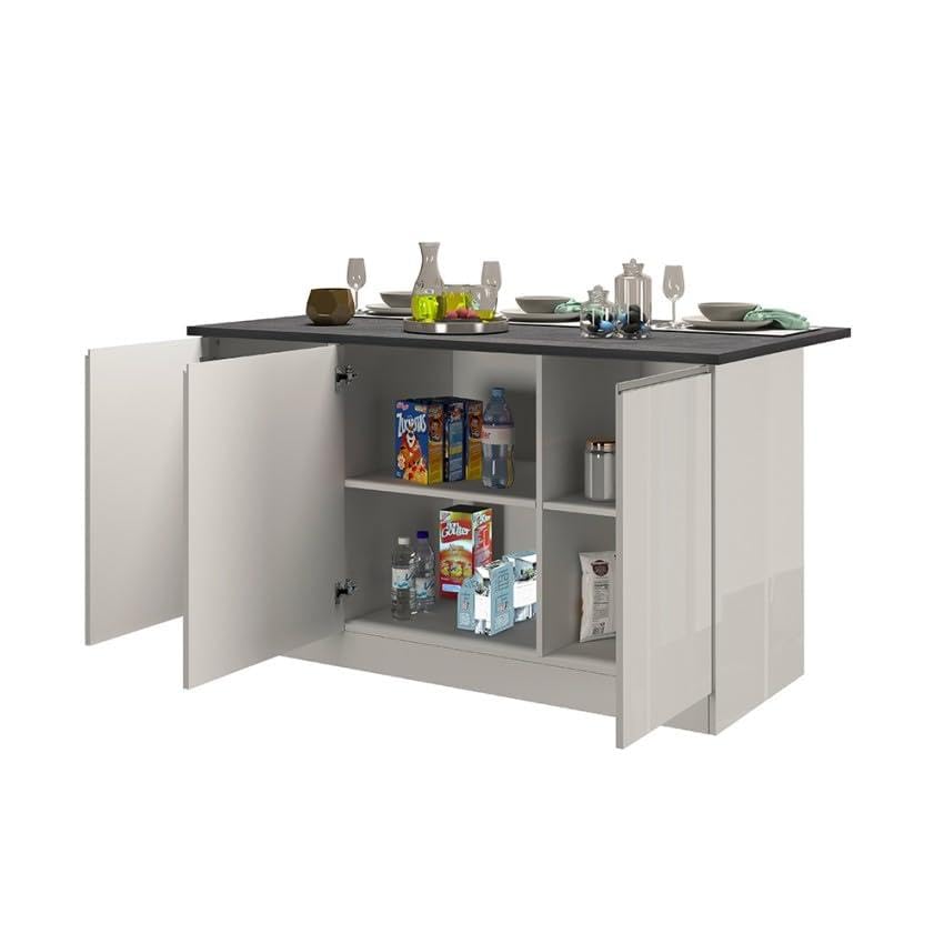 Isola centrale 3 ante per cucina moderna 155x90x90cm con tavolo Deaton - Bianco - Grigio