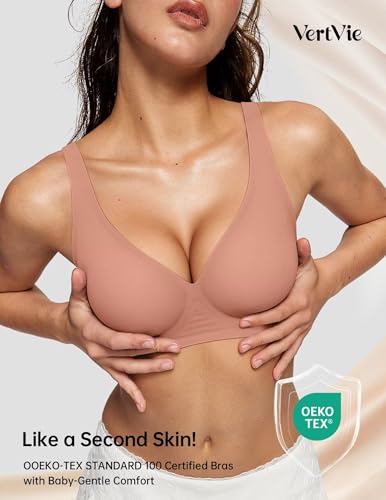 Image of Vertvie Wireless Deep V Bras for Women Push Up Seamless T-Shirt Bras (Light Brown,X-Large)