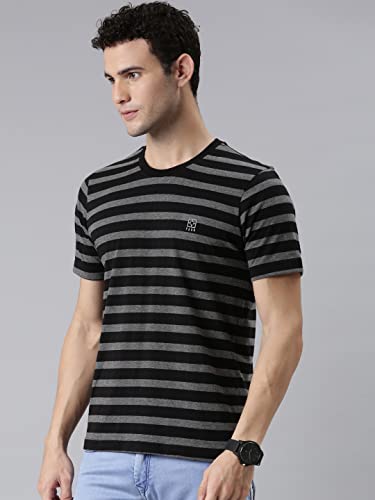 Image of F A S O Men's T-Shirt - Super Soft Combed Cotton Rich Fabric Sporty Striped Design Customized Comfort Fit