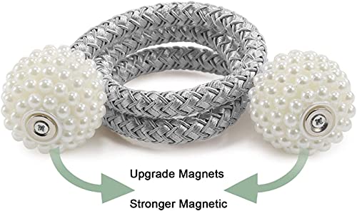 Image of Home Cloud Magnetic Curtain Tiebacks Convenient Drape Tie Backs - Pearl Decorative Rope Holdback Holder for Window Drapries Color Multi (1pair 2 pcs) (Grey)