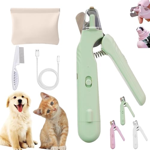 Pupnourish Nail Trimmer, The Safetrim by Pupnourish, 2-in-1 Dog Nail Clipper and Grinder with Led Light, Nail Trimmers for Dogs with Guard, Pet Paws Grooming Tool (1Set/Green)