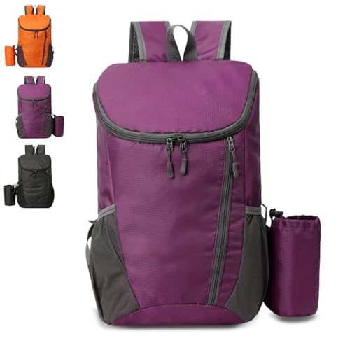 GUZHAIREN Foldable Lightweight Travel Backpack, 30L Packable Waterproof Rucksack for Men and Women, Durable Daypack for Hiking, Outdoor Adventures Travelling Camping Biking Walking, Purple