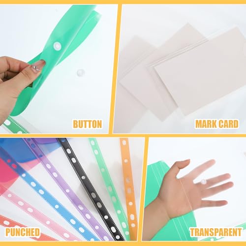 Plastic Wallets A4 Punched Pockets, 14 Pack Expandable Folders Plastic Document Files with Button,Tab Card, and 4 Binders for School, Office, Home, Travel（7 Colors） - Image 3