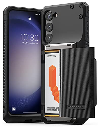 VRS DESIGN Damda Glide Pro for Galaxy S23 Plus Case, Sturdy Semi Auto Wallet [4 Cards] case Compatible with Galaxy S23 Plus (2023) Groove Black