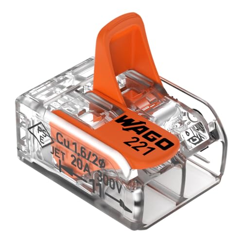 WAGO Lot de 16 bornes de connexion 221-412 | 2 pôles, jusqu'à 4 mm², connecteur de câble compact avec levier pour tous les types de conducteurs dans le...