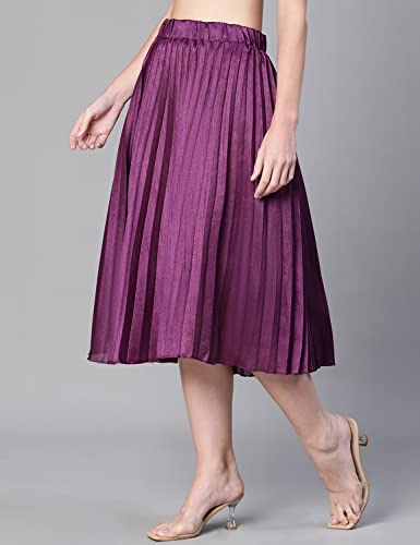 Image of oxolloxo Women Purple Pleated & Elasticated Dupion Silk Skirt
