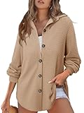 BETTE BOUTIK Fall Tops for Women Winter Long Sleeve Crochet Sweatshirt Plus Size Waffle Knit Fashion Button Up Shacket Jacket Casual Cute Work Flowy Shirt Khaki 3X