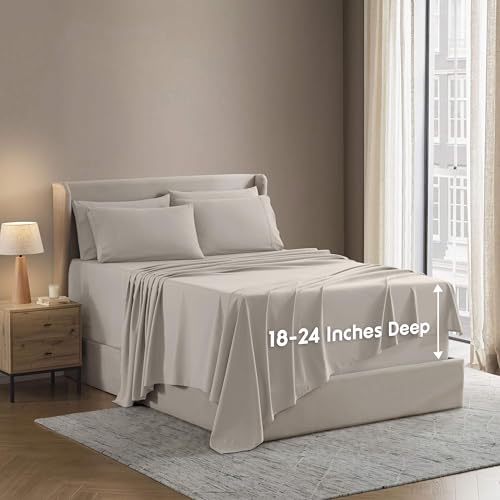 Image of Nestl Extra Deep Full Sheet Set - 6 Piece Breathable & Cooling Sheets - Hotel Luxury Bedding Set w /18-24 Inch Deep Pockets - Easy & Secure Fit - Super Soft, Wrinkle Free & Comfy - Linen