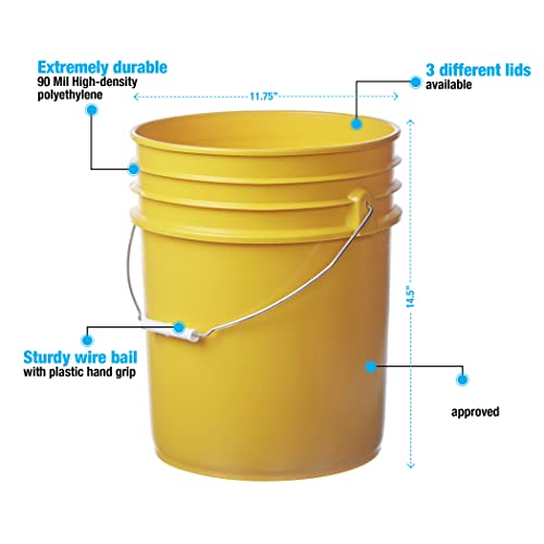 Hudson Exchange 5 Gallon (3 Pack) Bucket Pail Container With Gamma Seal Lid, Food Grade Bpa Free Hdpe, Yellow #TOP3