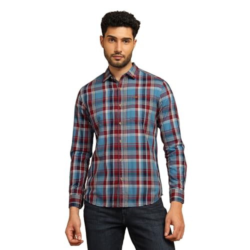 Image of Wrangler Male Checkered Blue Regular Fit Shirt