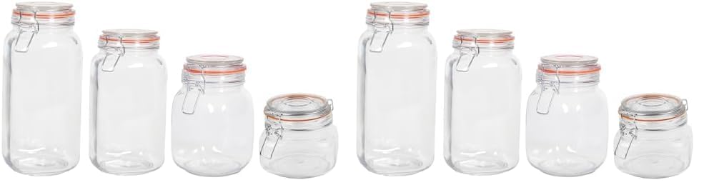 Home Basics Canister Sets For The Kitchen, (4 Piece Set) Clear Glass Decorative Countertop Set | With Metal Latches and Silicone Seals | For Flour, Sugar, Coffee, and Snacks (Pack of 2)