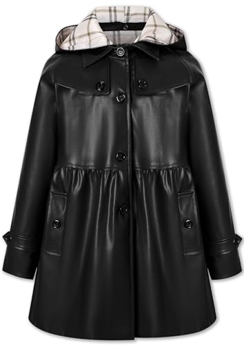 Betusline Kids Girls PU Faux Leather Trench Coat Hooded Winter Outwear Jackets, 2-14 Years