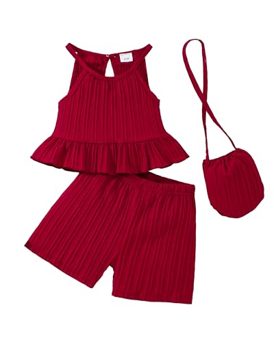 Image of Weebaby Toddler Girl Clothes Baby Summer Outfits Sleeveless Halter Top Ruffle Short Set Cute Kids Clothes Girls
