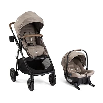 Joie Ginger and Mint Latch Travel System – 4-in-1 Travel System with Base-Free Infant Car Seat & Stroller, Built-in Latch for Easy Install and an Included All-Terrain Stroller (Mocha)