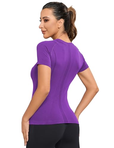 Image of MathCat Seamless Workout Tops for Women, Short Sleeve Compression Athletic Shirts Soft Yoga Gym Tops XS-XL