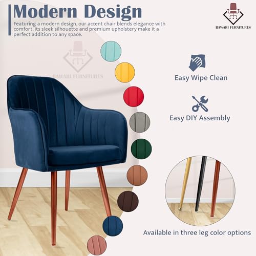 Image of Set of 2 Accent Chair for Living Room | Modern Armchair in Soft Velvet Fabric with Sturdy Legs | Premium Chair for Home Living Room Bedroom Restaurent | (Bronze Legs, Blue)
