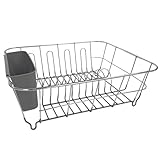 Dish Drying Rack & Cutlery Holder 2 Piece Set ✅ Compact Sink-Fitting Dish Drainer with Rubberized Undercoating ✅ Space-Saving Kitchen Organizer for Plates, Cups, Bowls & Utensils In Sink, Dark Gray