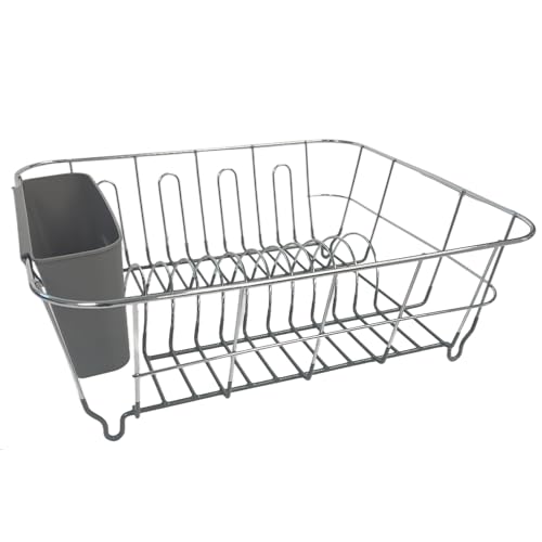 Dish Drying Rack & Cutlery Holder 2 Piece Set ✅ Compact Sink-Fitting Dish Drainer with Rubberized Undercoating ✅ Space-Saving Kitchen Organizer for Plates, Cups, Bowls & Utensils In Sink, Dark Gray