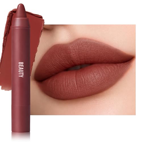 Erinde Matte Lipstick Crayon for Women, Dark Purple Brown 24 Hour Lipstick Lip Liner Pencil, Neutral Lip Stick Long Lasting Waterproof, Vegan & Cruelty-Free, 06
