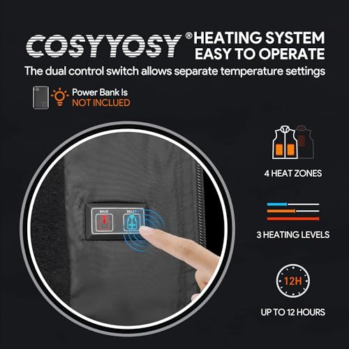 Image of Heated Vest for Men Women, 6 Pockets, 4 Heating Zones, Electric Outdoors Heating Jacket Coat (Battery Not Included)