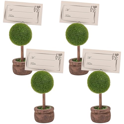 HannaFires 4PCS Green Plant Style Place Card Holders &ndash; Mini Potted Plant Style Name Card Stands...