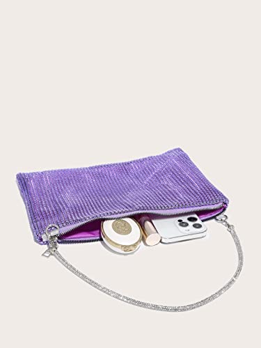 Verdusa Women's Shiny Rhinestone Evening Handbag Hobo Bag Clutch Purse Purple One-Size #TOP3